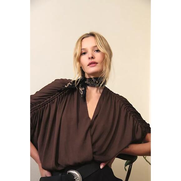 Free People Tops - Free People Brown Open Back Rachel Silky Top